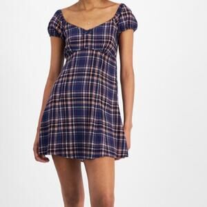Self Esteem cobalt plaid Textured Smocked Back Empire Waist Dress